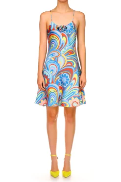 Aqua Multicolor Printed Bias Mini Slip Dress