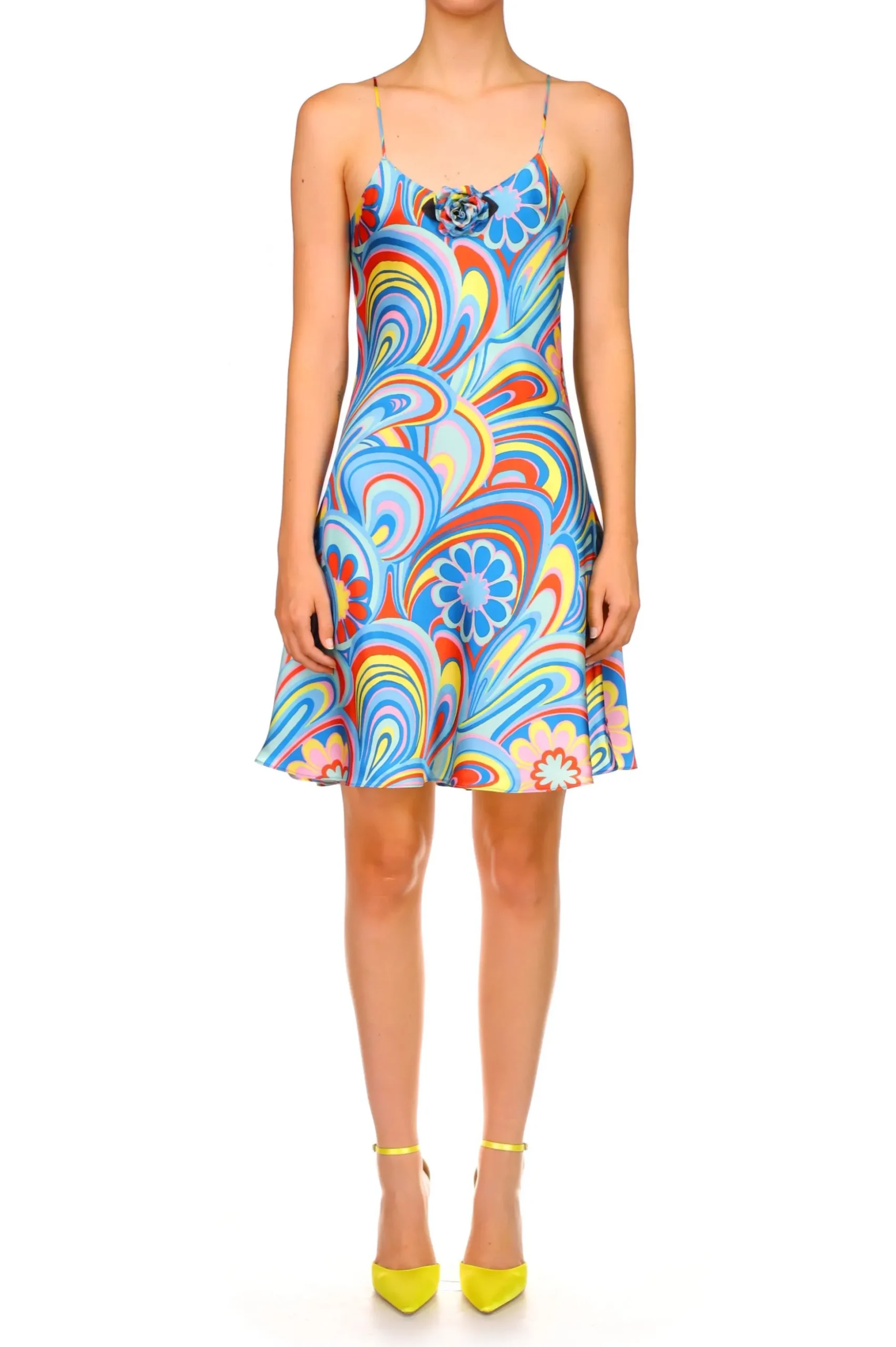 Aqua Multicolor Printed Bias Mini Slip Dress