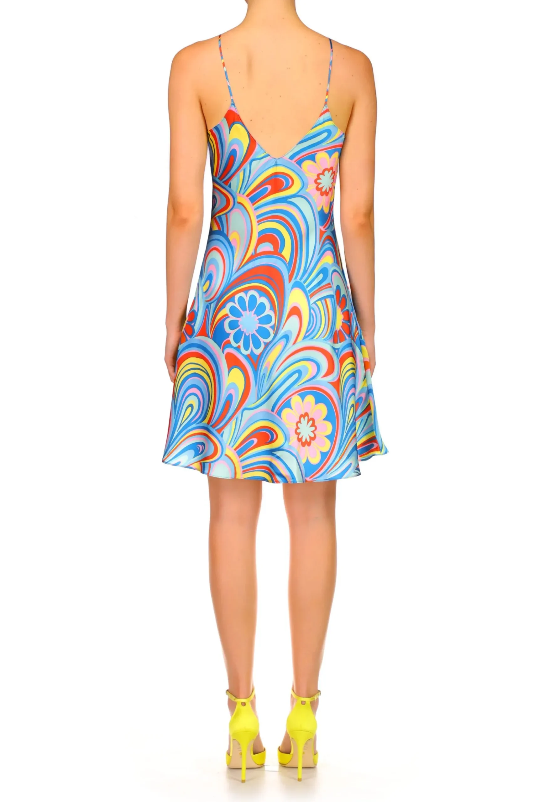 Aqua Multicolor Printed Bias Mini Slip Dress