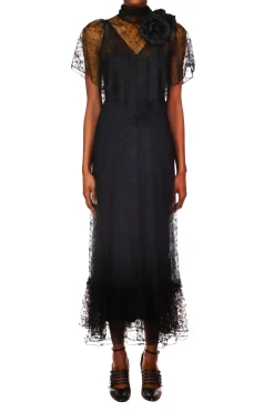 Black Floral Lace Dress With Flower Corsage
