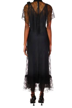 Black Floral Lace Dress With Flower Corsage