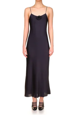 Black Silk Satin Bias Slip Dress