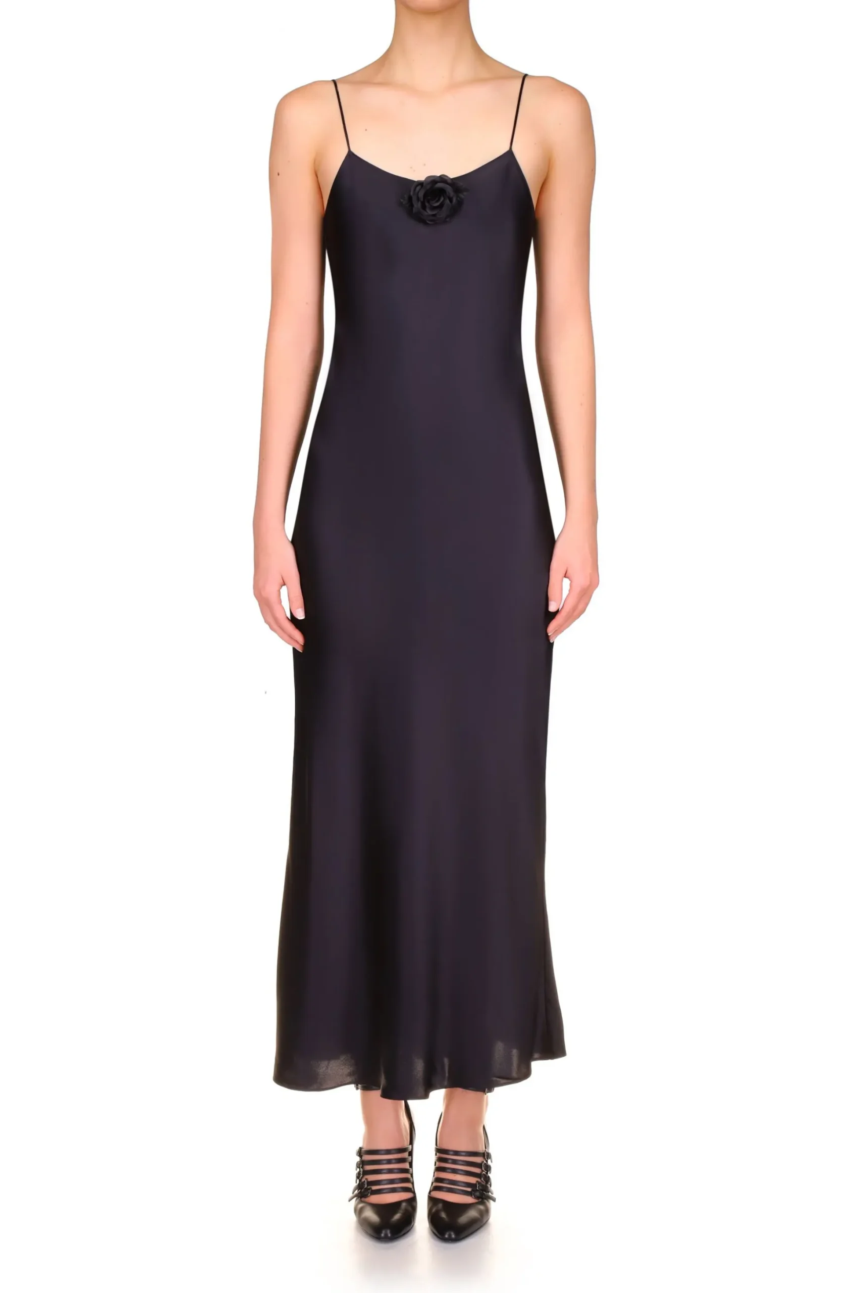 Black Silk Satin Bias Slip Dress