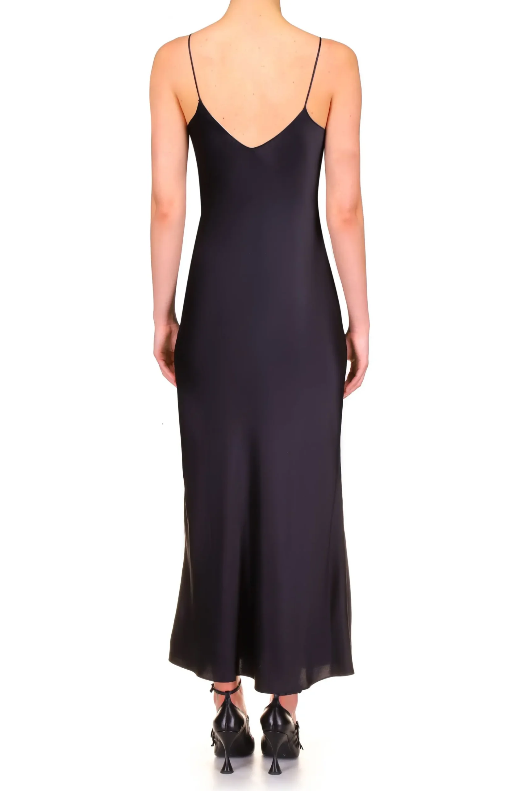 Black Silk Satin Bias Slip Dress