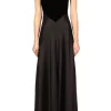 Black Silk Satin & Velvet Dress With Tulle Detail