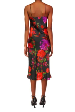 Floral Silk Satin Halter Dress With Flower