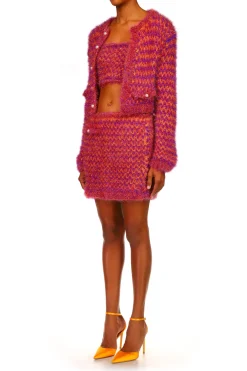 Fuchsia And Orange Hand Knit Mini Skirt