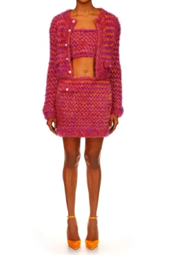 Fuchsia And Orange Hand Knit Strapless Top