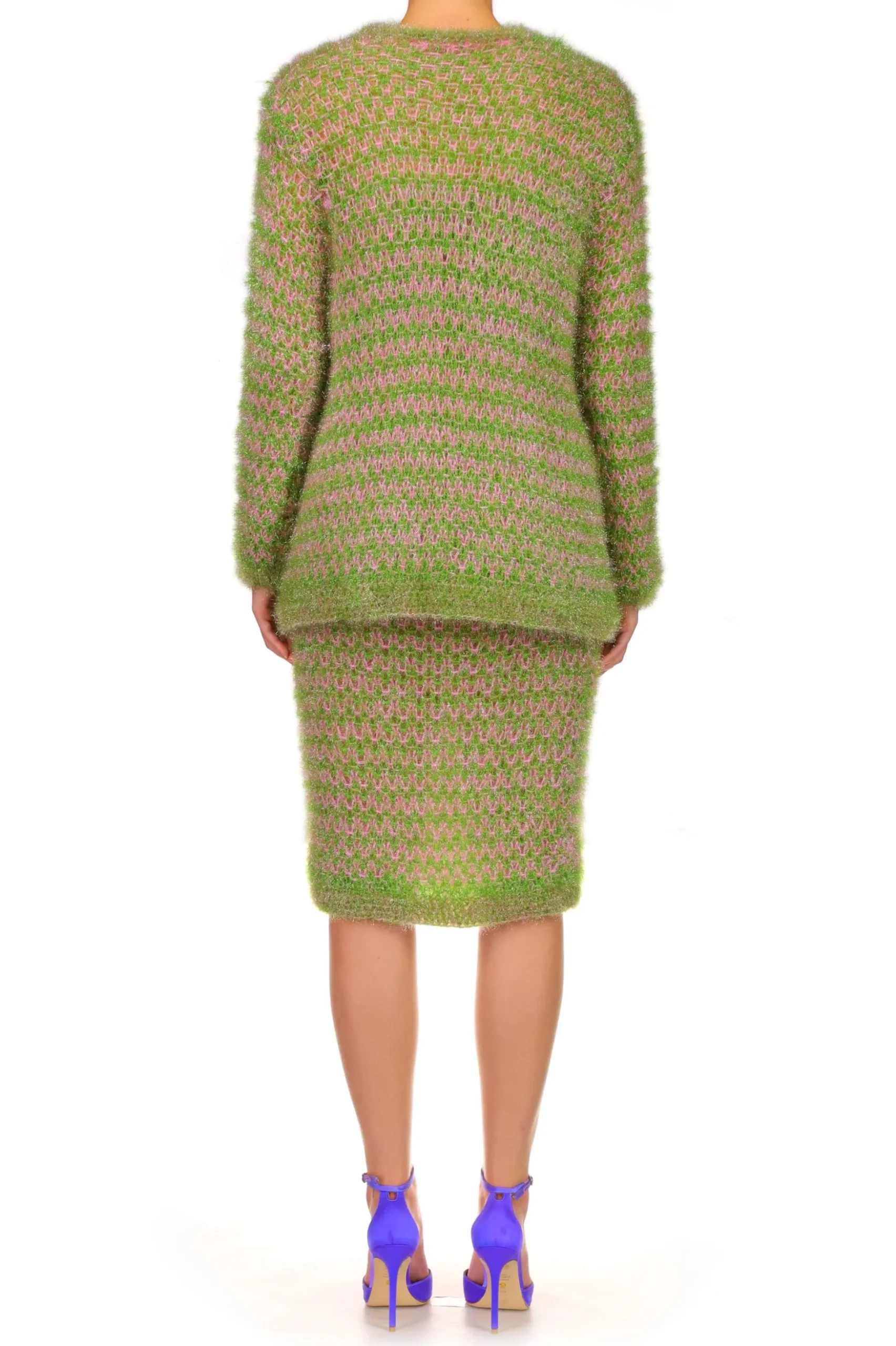 Green And Pink Hand Knit Long Cardigan