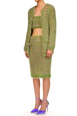 Green And Pink Hand Knit Long Cardigan