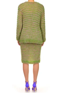 Green And Pink Hand Knit Pencil Skirt