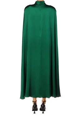 Green Silk Satin Cape Dress