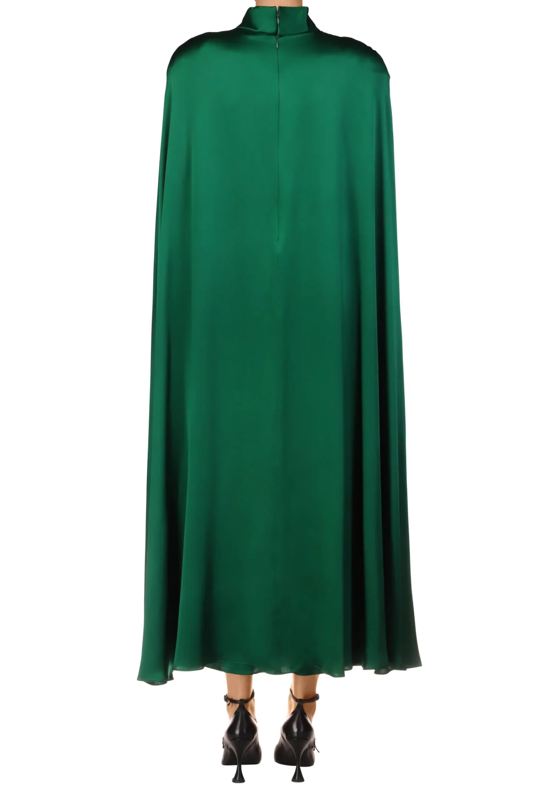 Green Silk Satin Cape Dress