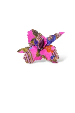 Magenta Printed Silk Iris Flower Pin