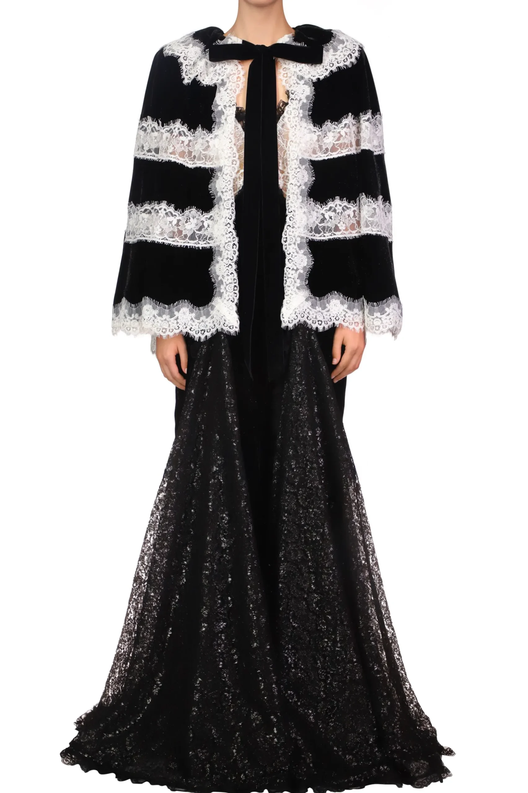 Metallic Black And White Lace Capelet
