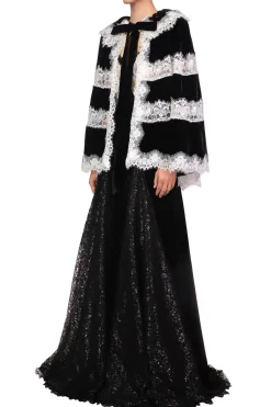 Metallic Black And White Lace Capelet