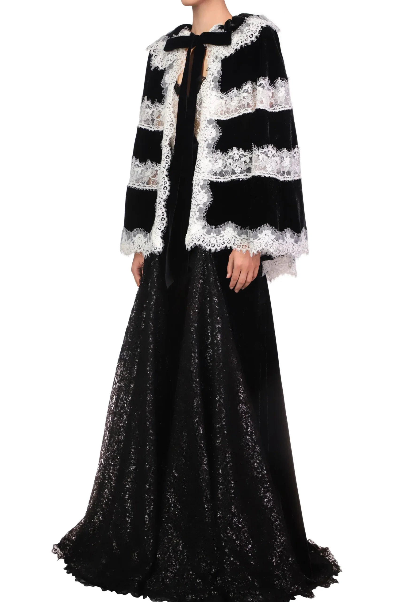 Metallic Black And White Lace Capelet