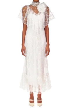 Off White Floral Lace And Silk Dress