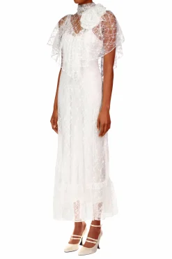 Off White Floral Lace And Silk Dress