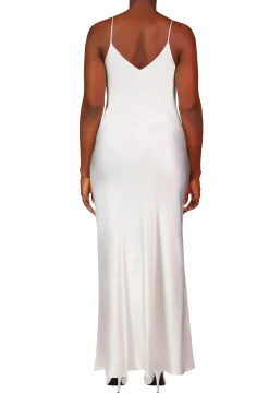 Off White Silk Satin Bias Slip Gown With Silk Flower