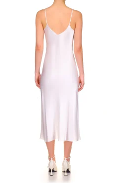 Off White Silk Satin Bias Slip With Silk Flower