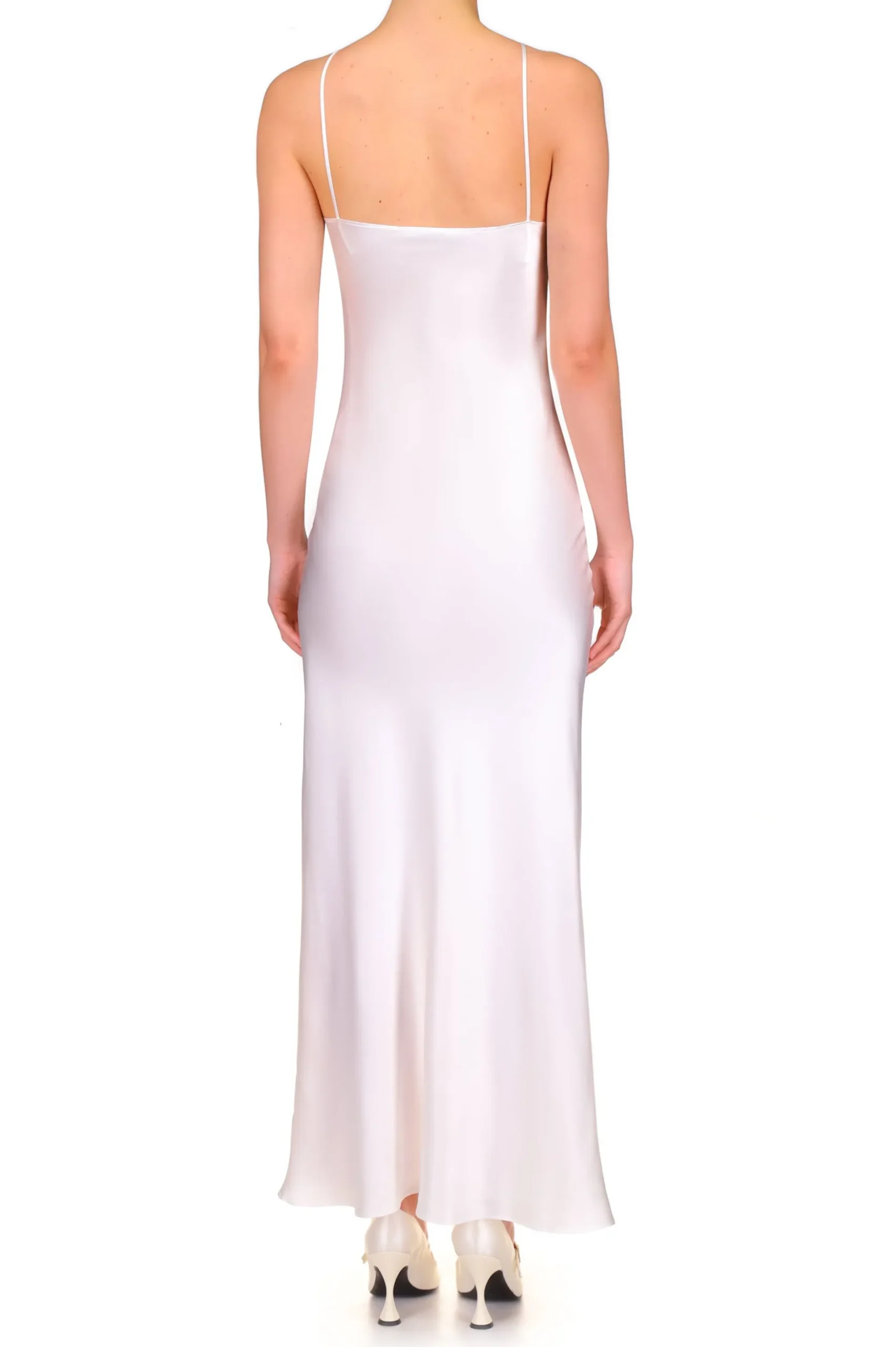 Off White Silk Satin Halter Gown With Silk Flower