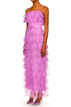 Orchid Purple Floral Tulle Tiered Ruffle Dress
