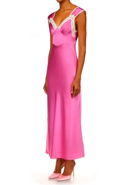 Orchid Silk Satin Dress With Lace Details