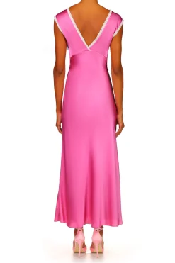 Orchid Silk Satin Dress With Lace Details