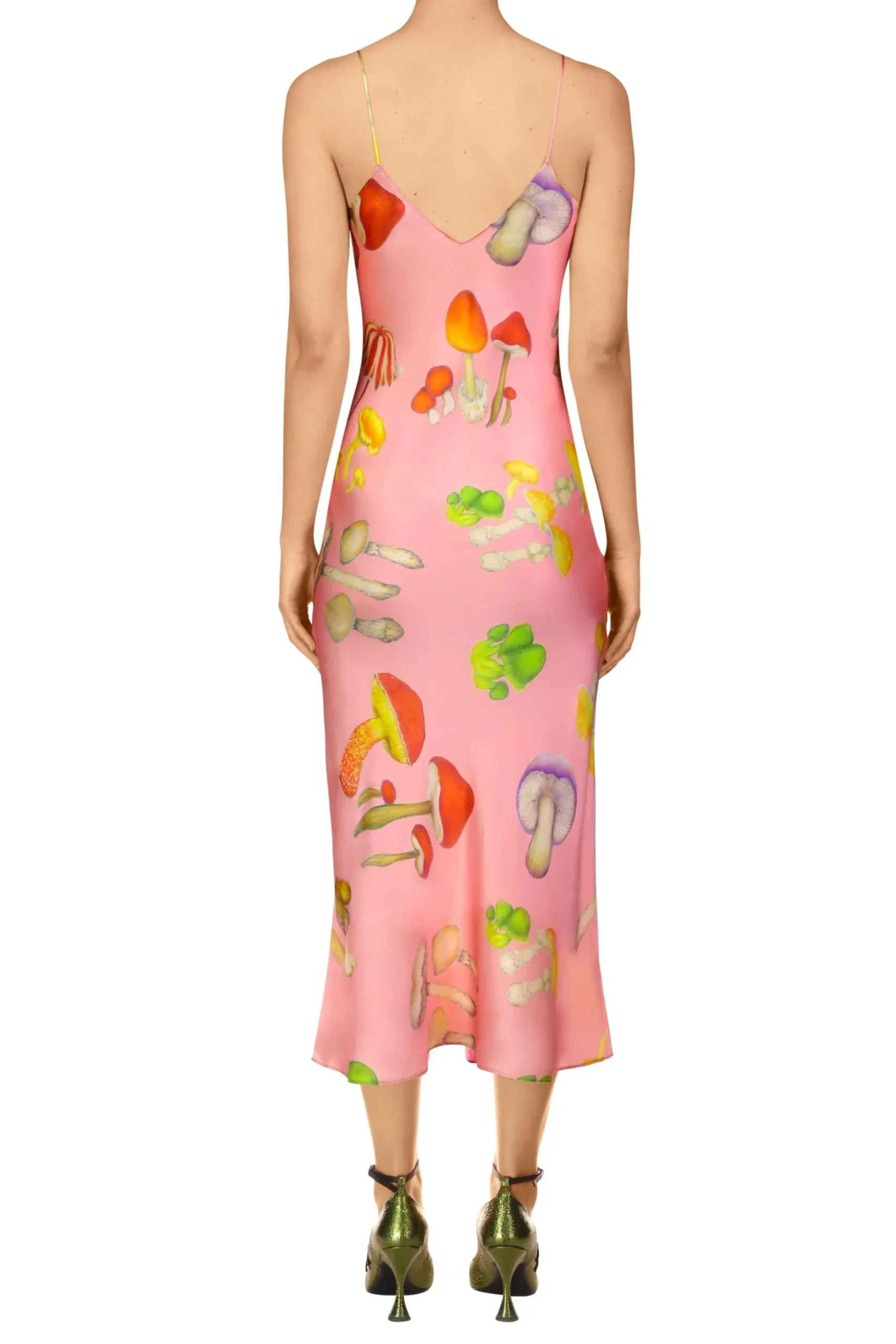 Pink Mushroom Printed Silk Satin Slip Dress