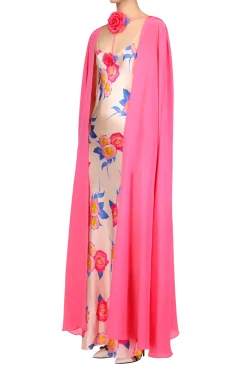 Pink Silk Cape With Silk Flower Detail