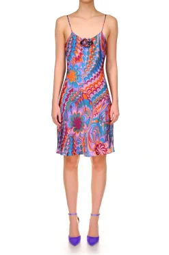 Plum Multicolor Printed Bias Mini Slip Dress