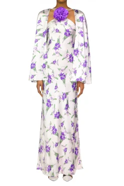 Purple Iris Printed Silk Satin Capelet