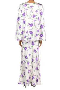 Purple Iris Printed Silk Satin Capelet
