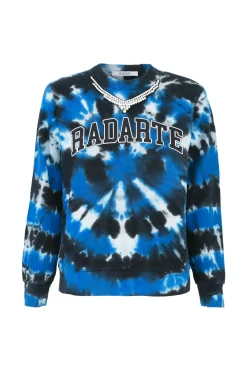 Radarte Tie Dye Sweatshirt With Rhinestone Necklace