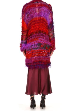 Red And Purple Oversized Loose Hand Knit Cardigan