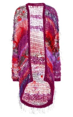 Red And Purple Oversized Loose Hand Knit Cardigan