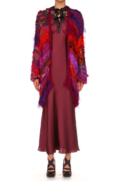 Red And Purple Oversized Loose Hand Knit Cardigan