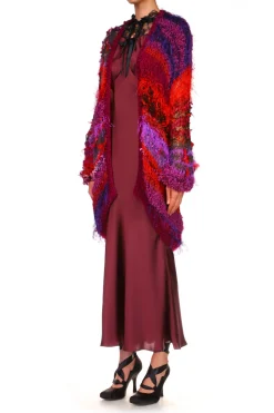 Red And Purple Oversized Loose Hand Knit Cardigan