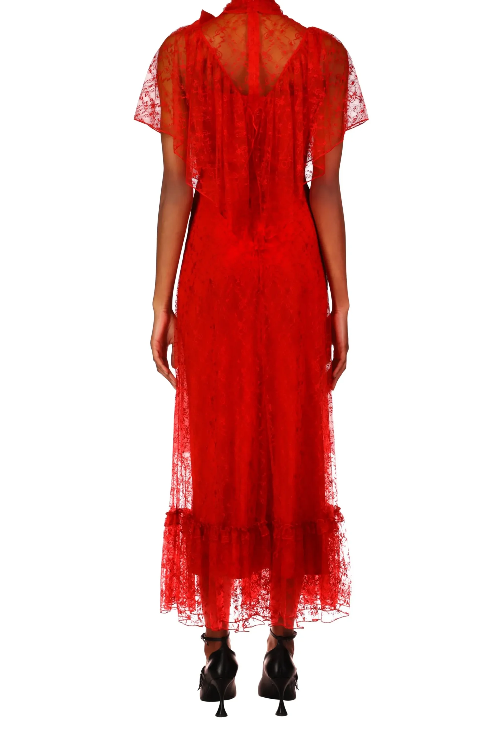 Red Floral Lace Dress With Flower Corsage