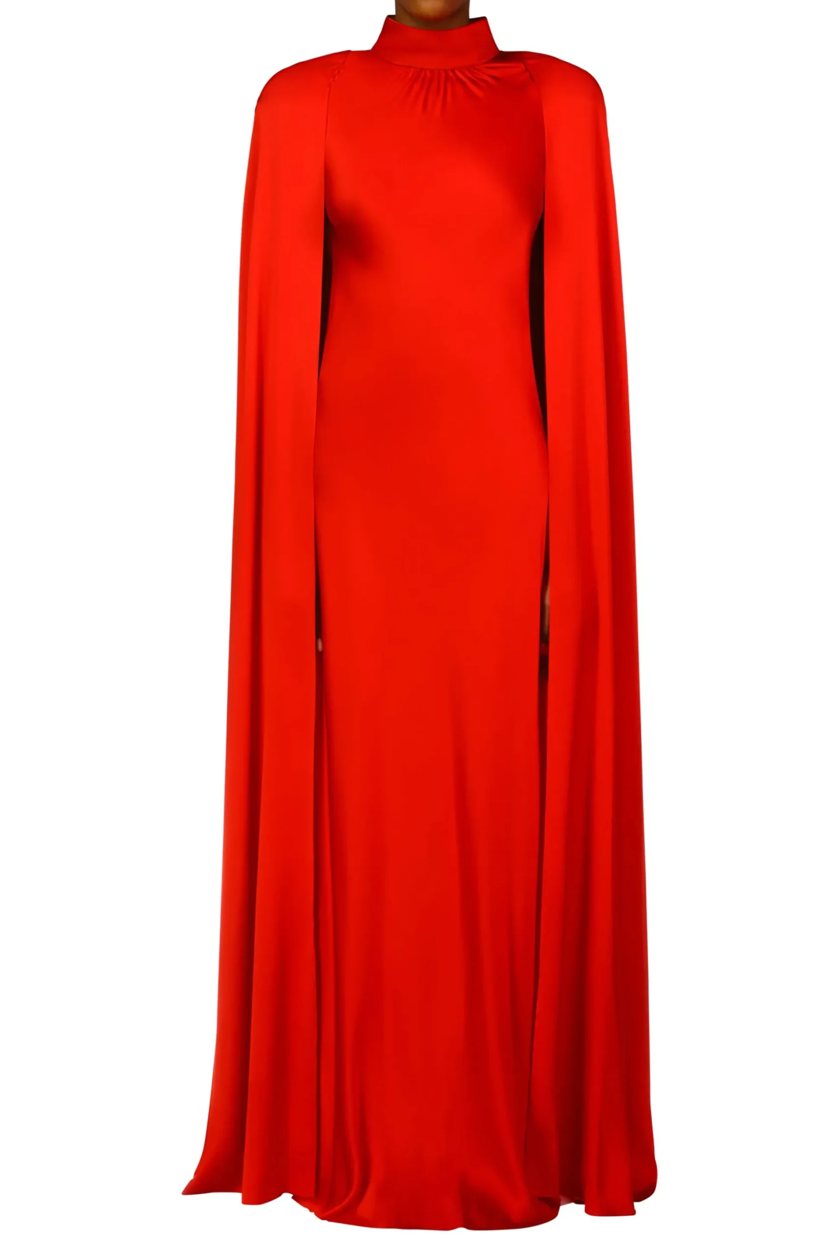 Red Silk Satin Cape Gown
