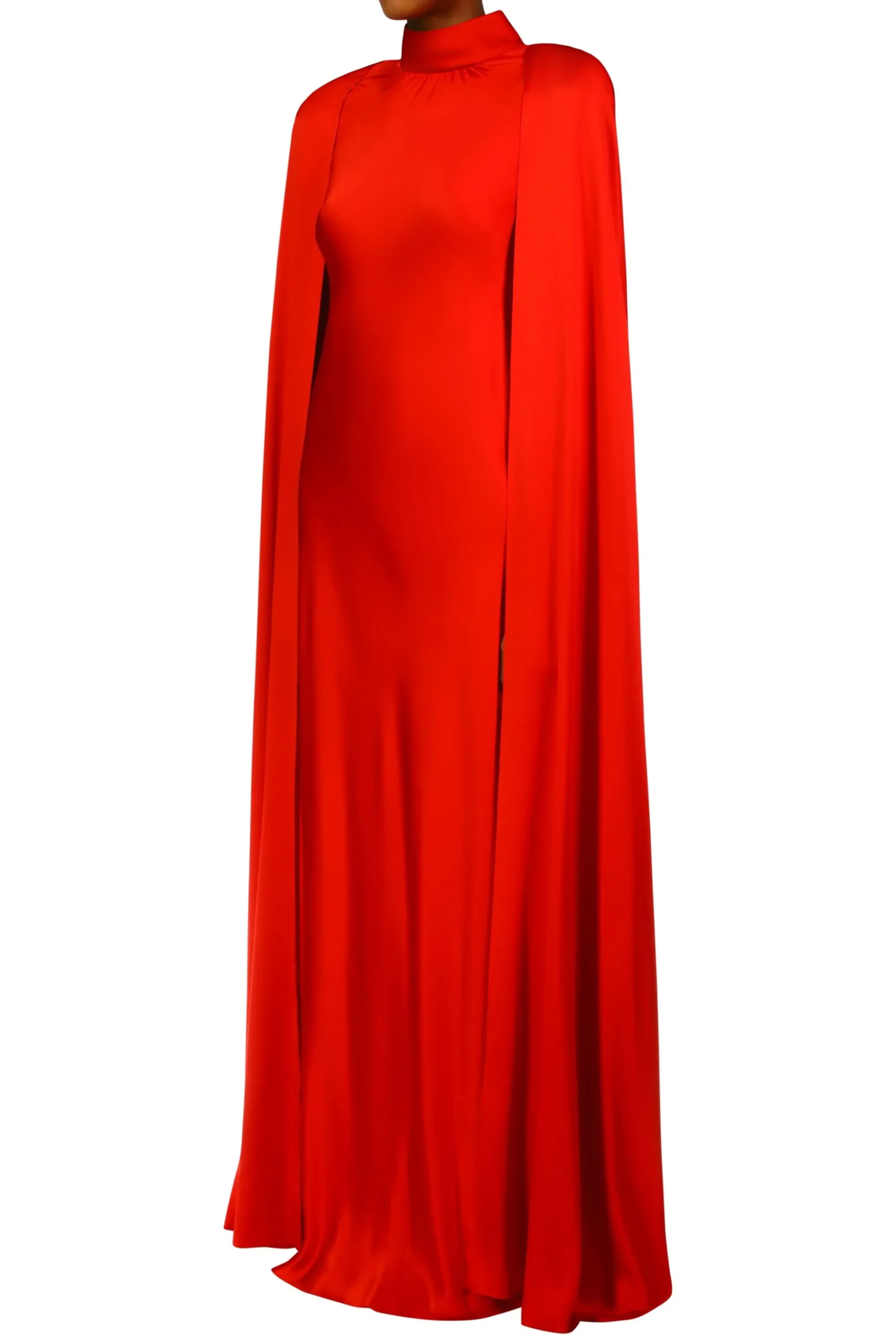 Red Silk Satin Cape Gown