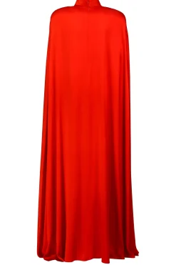 Red Silk Satin Cape Gown
