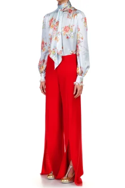 Red Wide Leg Double Faced Wool Pant