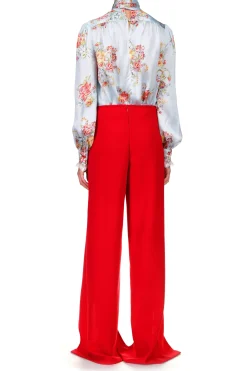Red Wide Leg Double Faced Wool Pant