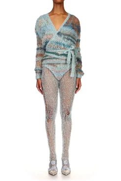 Sea Foam Loose Hand Knit Wrap Sweater