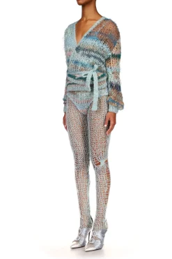 Sea Foam Loose Hand Knit Wrap Sweater