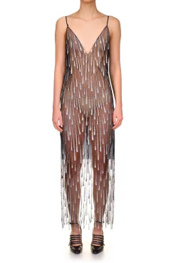 Silver And Black Glitter Tulle Slip Dress