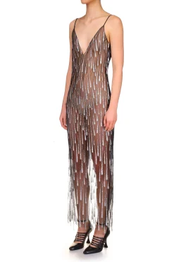 Silver And Black Glitter Tulle Slip Dress