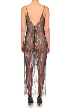 Silver And Black Glitter Tulle Slip Dress